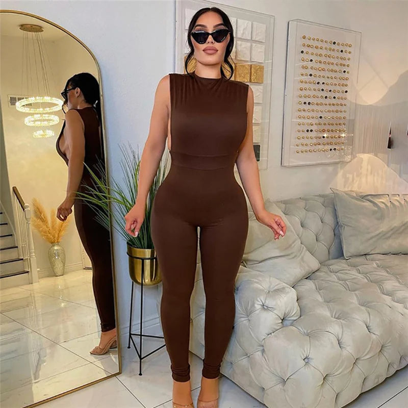 2023 Spring New Women's Sleeveless Lace Hollowed Out Slim High Waist Sports Jumpsuit Gym Jumpsuit