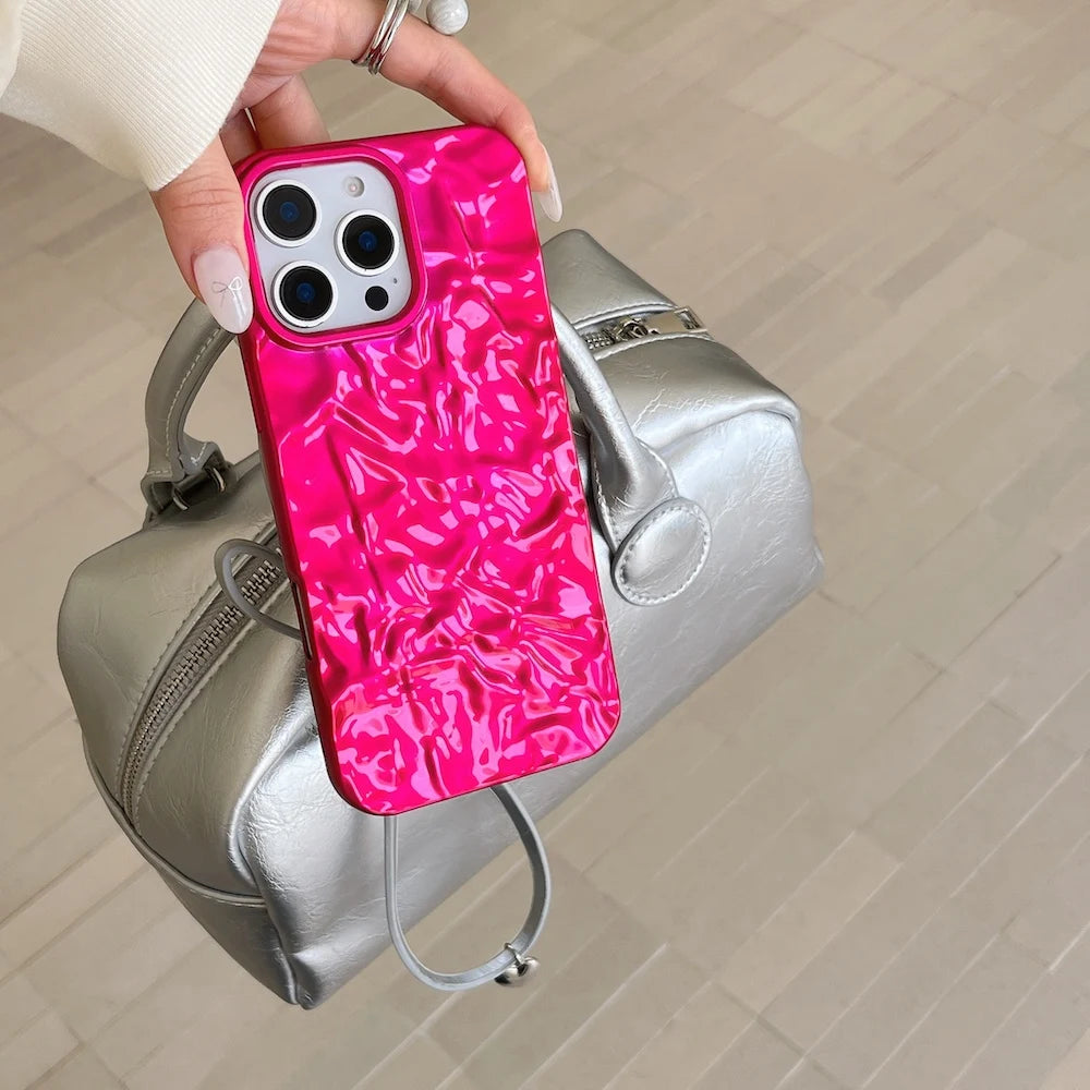 Luxury Stylish Wrinkle Case for iPhone 16 Pro Max 15 14 13 12 Y2K 15 Plus Trending Protective Shockproof INS Cover