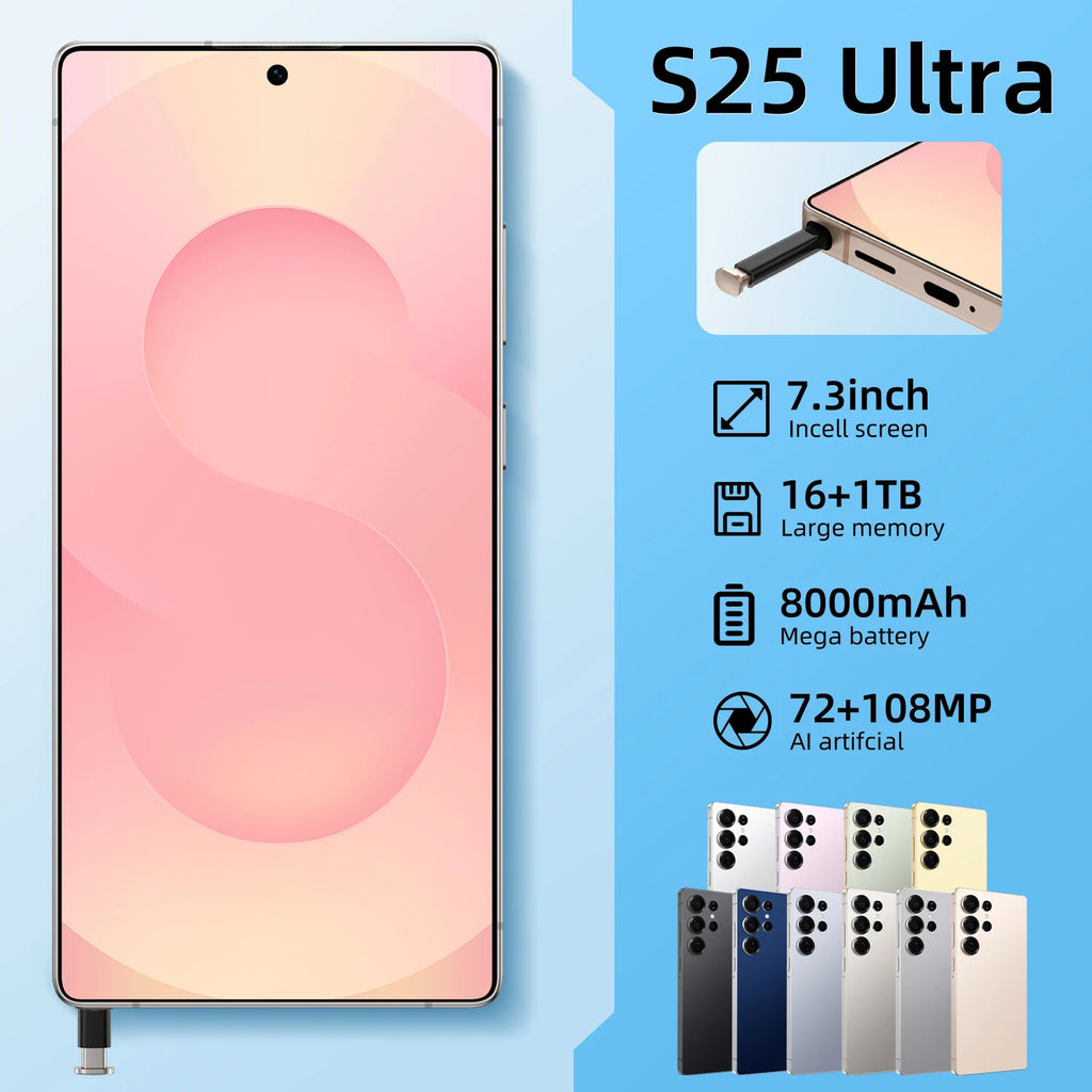 S25 Ultra 5G Smartphone 7-3 Inch Big Screen 12GB+512GB Android 15 Brand New Original OLED LTE 65W Quick Charge