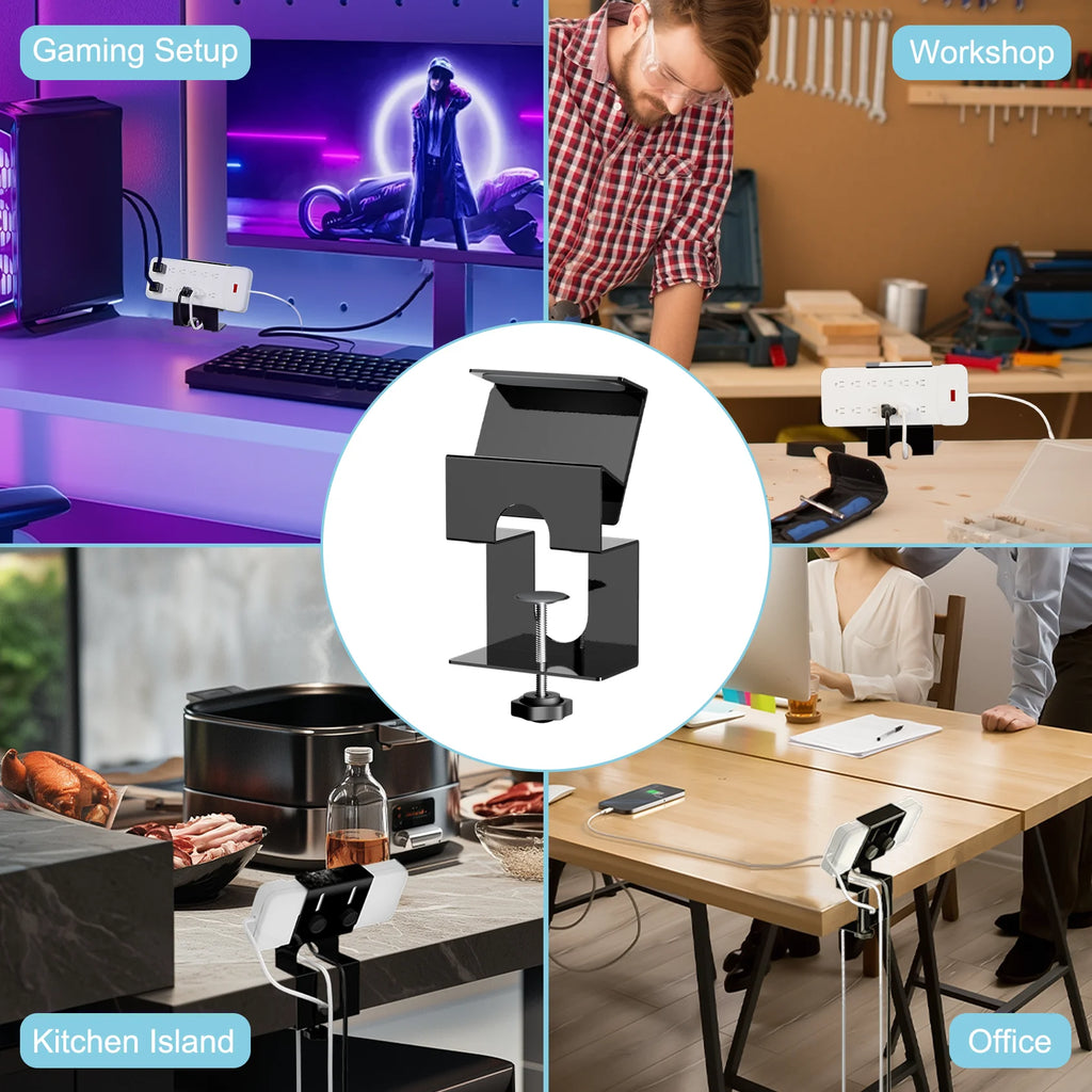 Power Strip Clamp, Adjustable Power Strip Metal Holder with Silicone Anti-Slip Pads,for Standing Desk,Home &Office
