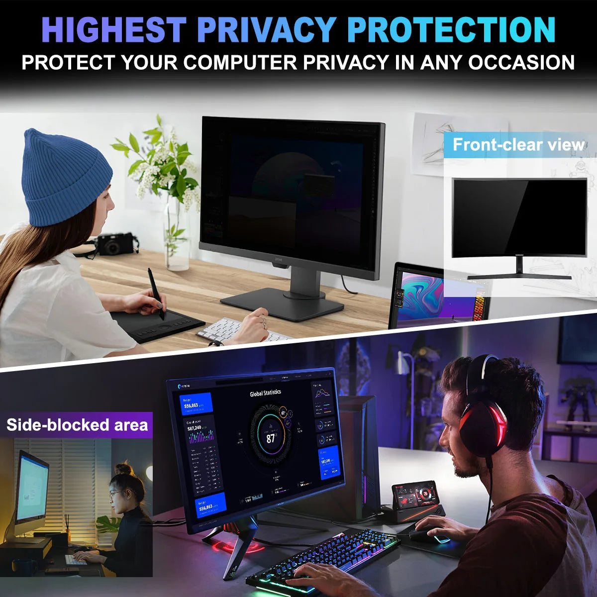2-Pack 24 Inch Privacy Screen Protector for 16:9 Widescreen Desktop PC Monitor, Anti-Glare Anti Blue Light Screen Protector