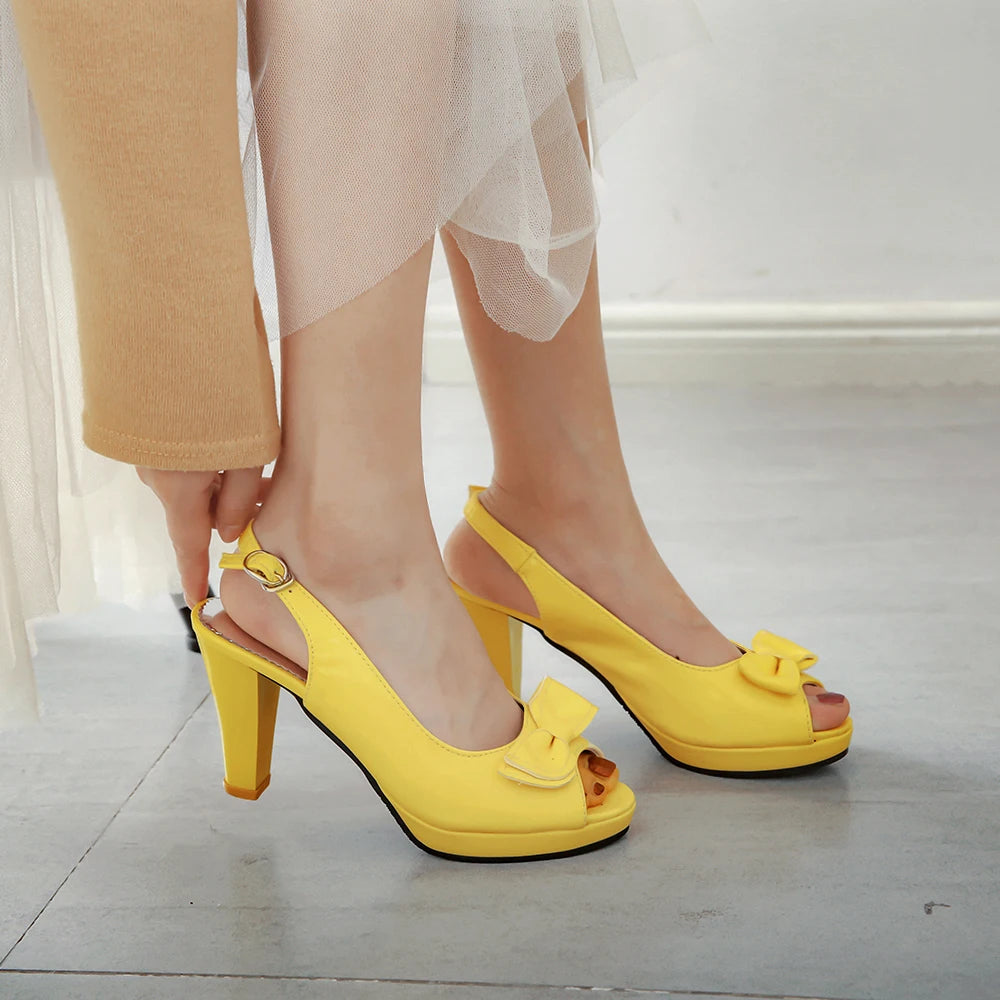 Female Stiletto High Heels Woman Pumps Sexy Open Toe Fish Mouth Shoe Woman Bowknot Party Sandals Ladies Summer Slingback Shoes