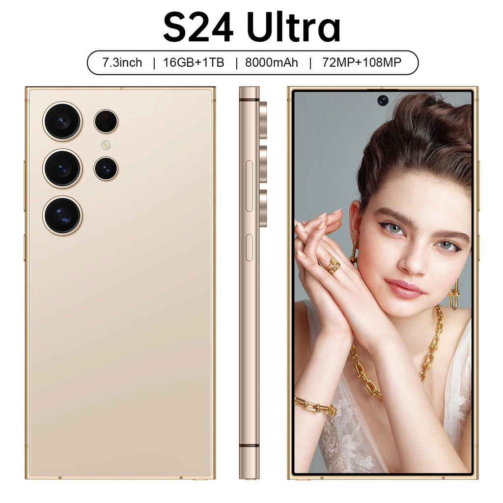 S24 Ultra 5G Smartphone 7.3 Inch HD Screen 108MP Rear Camera 8000mAh Battery 120Hz for Daily Use with Quick 65W Charging
