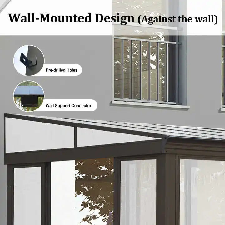 Detachable Window Lean to Solarium Outdoor Permanent Wall Mounted Sun Room Canopy & Gazebo & Pergola for Garden