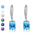 Classic Sea Blue Cushion Cut Crystal Drop Earrings For Women Party Jewelry Alloy Claw Setting Fashion Earrings