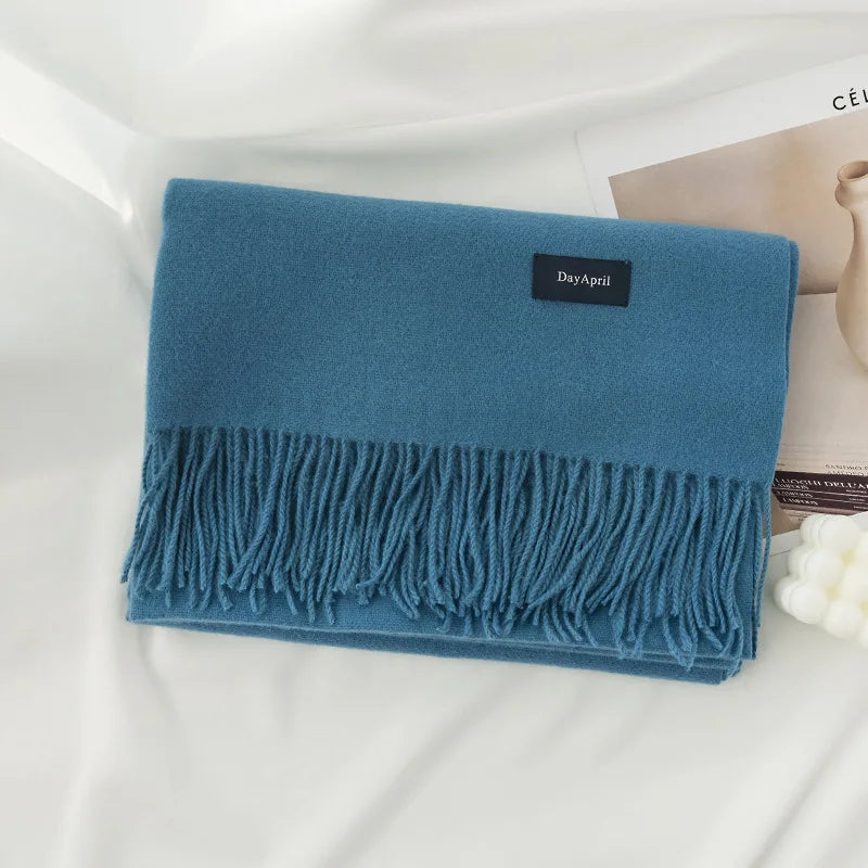 FCJ Women's Winter High-Grade Shawl Pure Color Artificial Cashmere Scarf Custom Logo Cable Knitted Jacquard Long Animal Design
