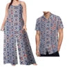 Drop Shipping Samoa Puletasi Casual Women Sling Jumpsuit Match Short Sleeve Aloha Shirt Polynesian Couple Clothes 2pc Set