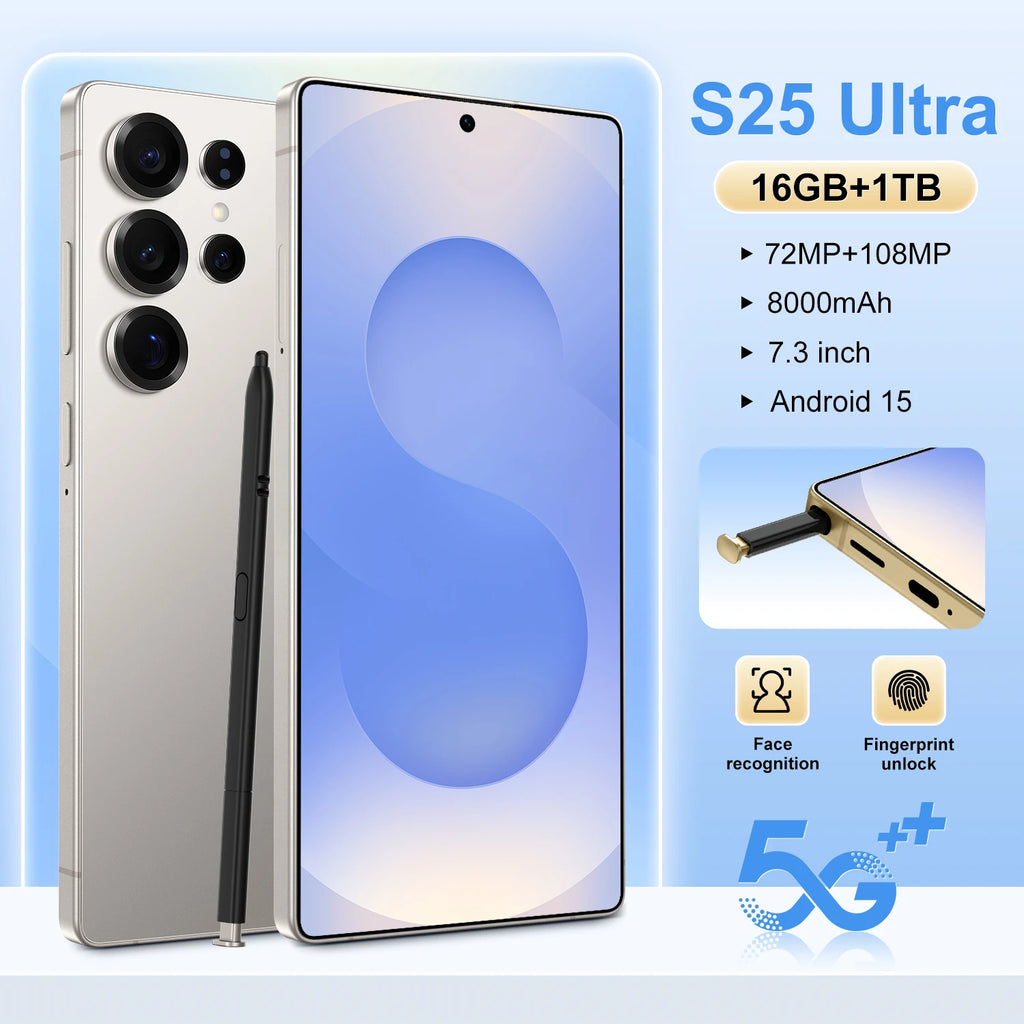 US Warehouse Original S25 Ultra 16GB+1TB 5G Android Smartphone Dual SIM 4K 2K Screen Resolutions 108MP for French Spanish Gaming