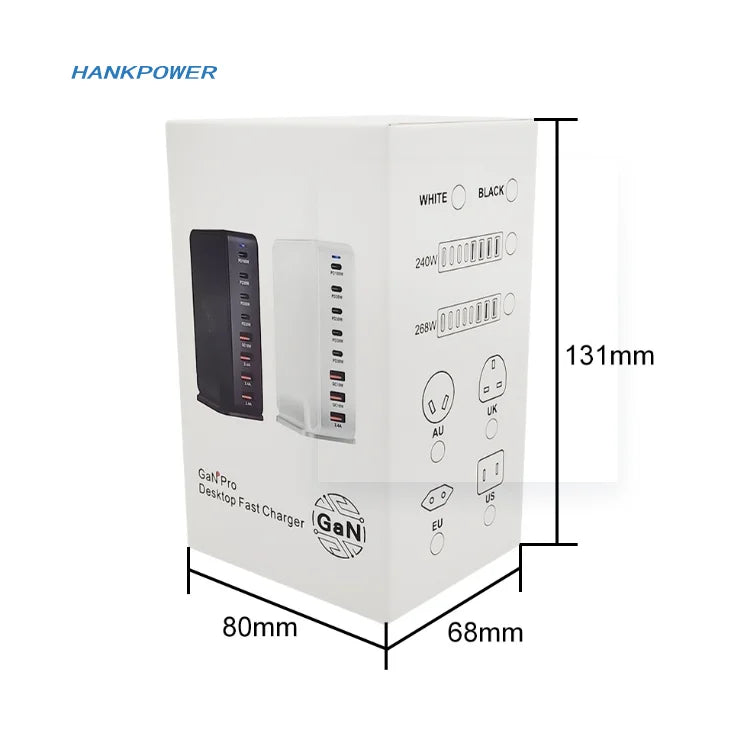 240W USB Type C Portable Travel Charger Cable GaN 8 Ports PD QC Fast Charging Station for MacBook for iPhone Desk Charger