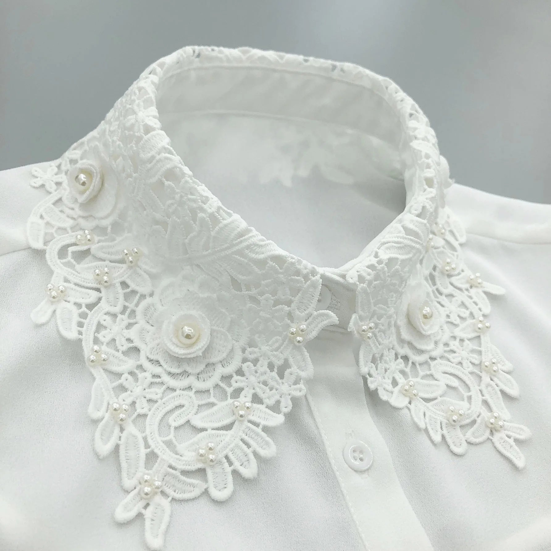 Elegant Detachable Lace Fake Collar Women Blouse Shirt Accessory With Handmade Embroidery Floral Applique Neckline Design