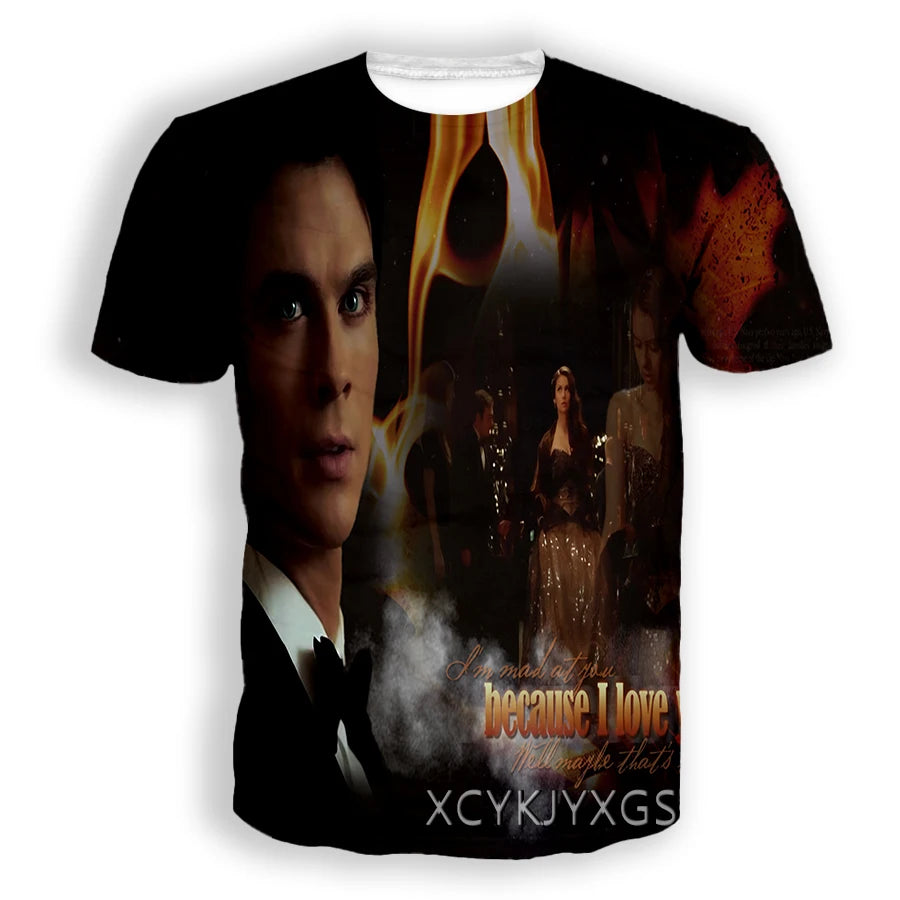 Men/Women TV The Vampire Diaries 3D Printed T-Shirt Damon Salvatore Short Sleeve Fashion T Shirt Sport Pullover Summer Tops 6XL