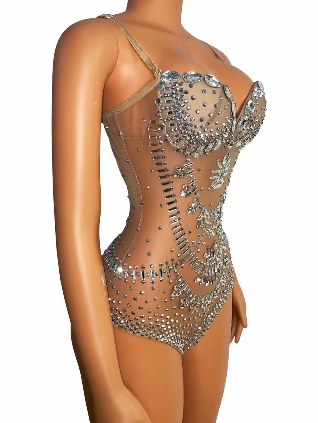 Monos Mujer 2022 See Through Mesh Rhinestone Bodysuit Party Club Pole Dance Leotard Corset Jumpsuit Sexy Jumpsuits for Women