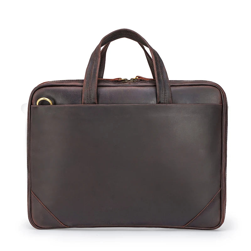 TIDING Vintage Men Cow Buffalo Leather 15 Inch Laptop Briefcase Slim Genuine Leather Laptop Bag for Man