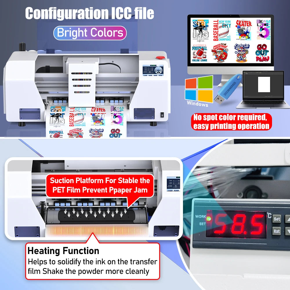 US Stock Free Shipping Colorsun 30cm DTF Printer Direct to Film Printer XP600 Head Impresora Dtf for T Shirt