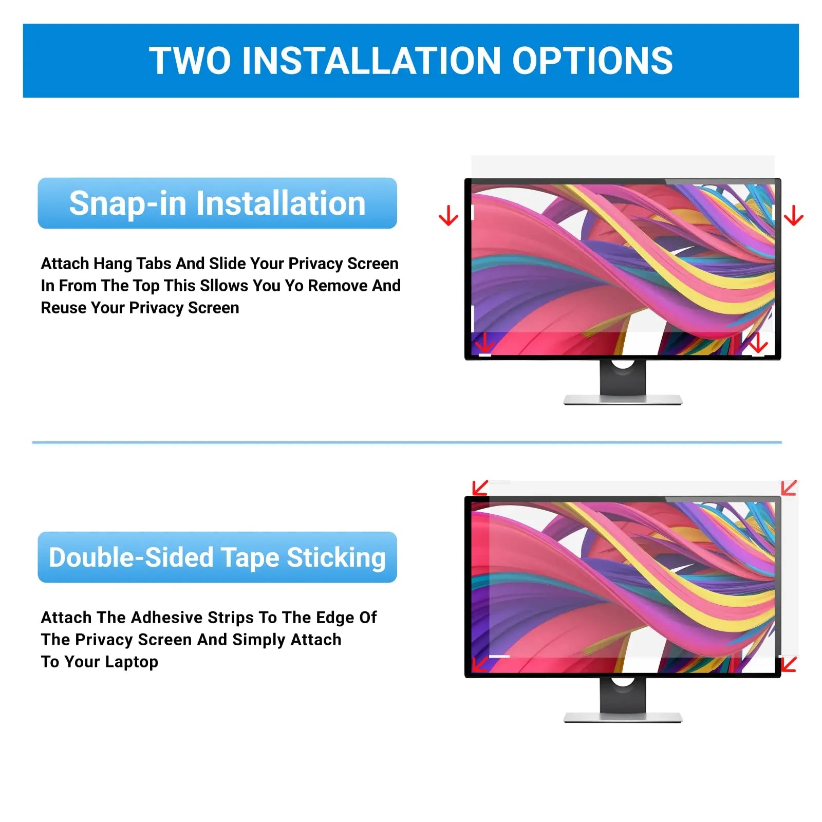 24-Inch 16:9 Computer Privacy Screen Protector Removable Anti-Glare Blue Light Filter Eye Protection Shield