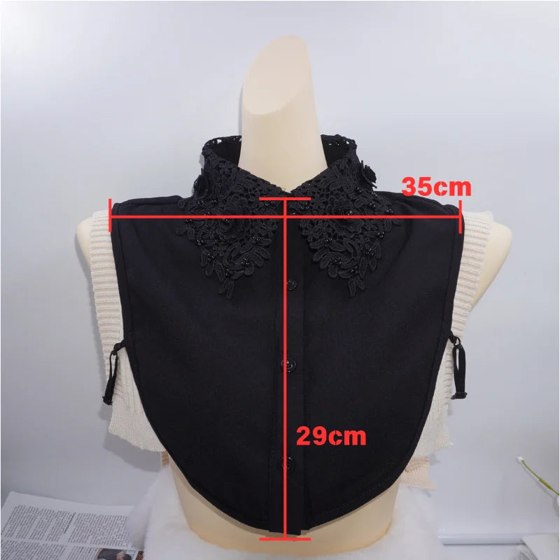 Elegant Detachable Lace Fake Collar Women Blouse Shirt Accessory With Handmade Embroidery Floral Applique Neckline Design