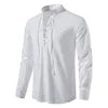 Good Quality New Design Stand Collar Men's Cotton Linen Shirt Long-sleeved Casual Beach Shirt