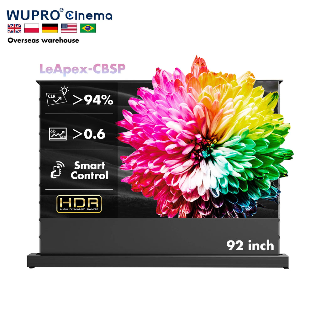 EU in Stock Wupro/OEM 92inch PET Crystal CBSP Lenticular Projector Screen 4K UHD 16:9 HDR Motorized ALR Floor Rising Screen