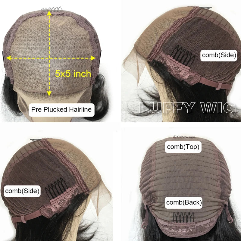 Body Wave Human Hair Wigs With Bangs 5x5 PU Silk Base Closure Wig 150% Density Malaysian Remy Hair Wavy Wigs For Women
