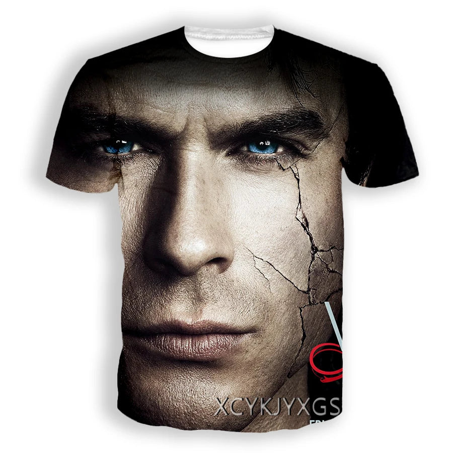 Men/Women TV The Vampire Diaries 3D Printed T-Shirt Damon Salvatore Short Sleeve Fashion T Shirt Sport Pullover Summer Tops 6XL