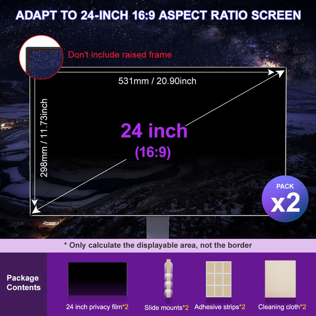 2-Pack 24 Inch Privacy Screen Protector for 16:9 Widescreen Desktop PC Monitor, Anti-Glare Anti Blue Light Screen Protector
