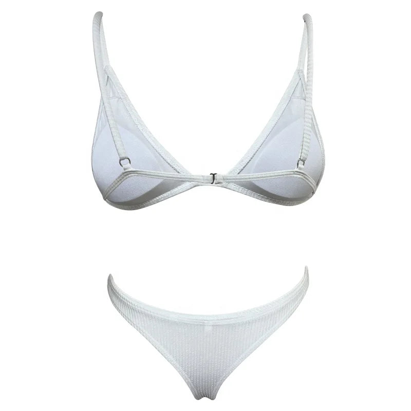 Drop Shipping Sexy Beach Triangle Bikini Ribbed Fabric Swimwear Womens Beachwear