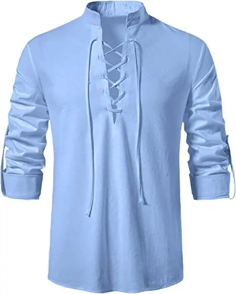 Good Quality New Design Stand Collar Men's Cotton Linen Shirt Long-sleeved Casual Beach Shirt