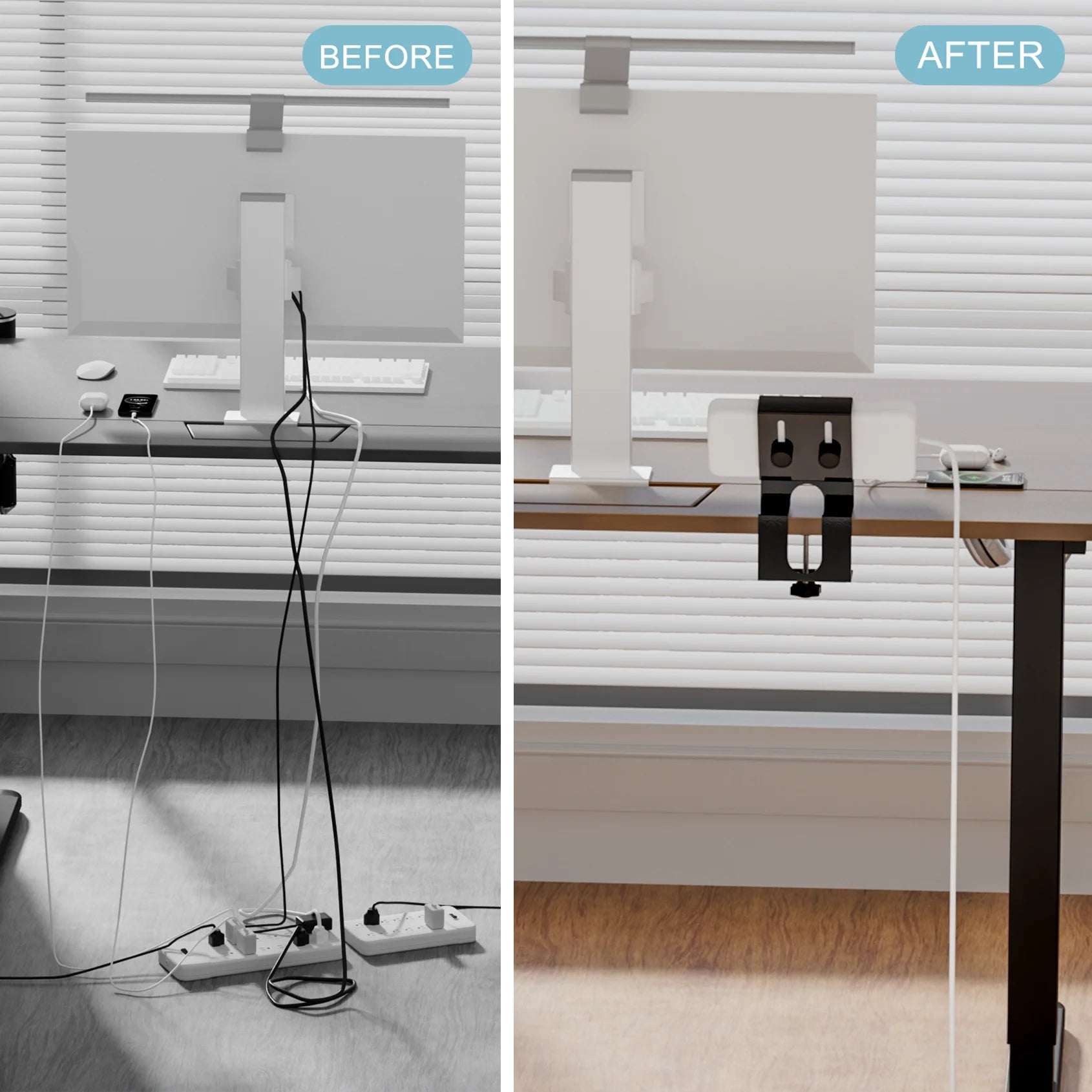 Power Strip Clamp, Adjustable Power Strip Metal Holder with Silicone Anti-Slip Pads,for Standing Desk,Home &Office