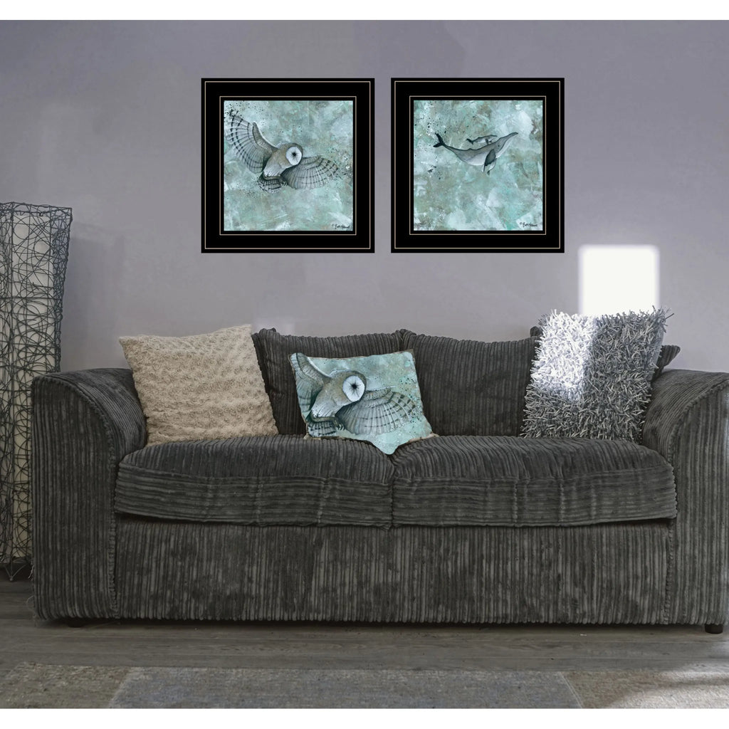 HMS Modern Wildlife Wall Art Print Set Two Black Framed Animal Paintings for Home Decor Paper Support Base