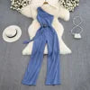 One Size Summer Fashion Slim Fit Slant Neck Sleeveless Jumpsuit High Waisted Straight Leg Wide Leg Pants Jumpsuit