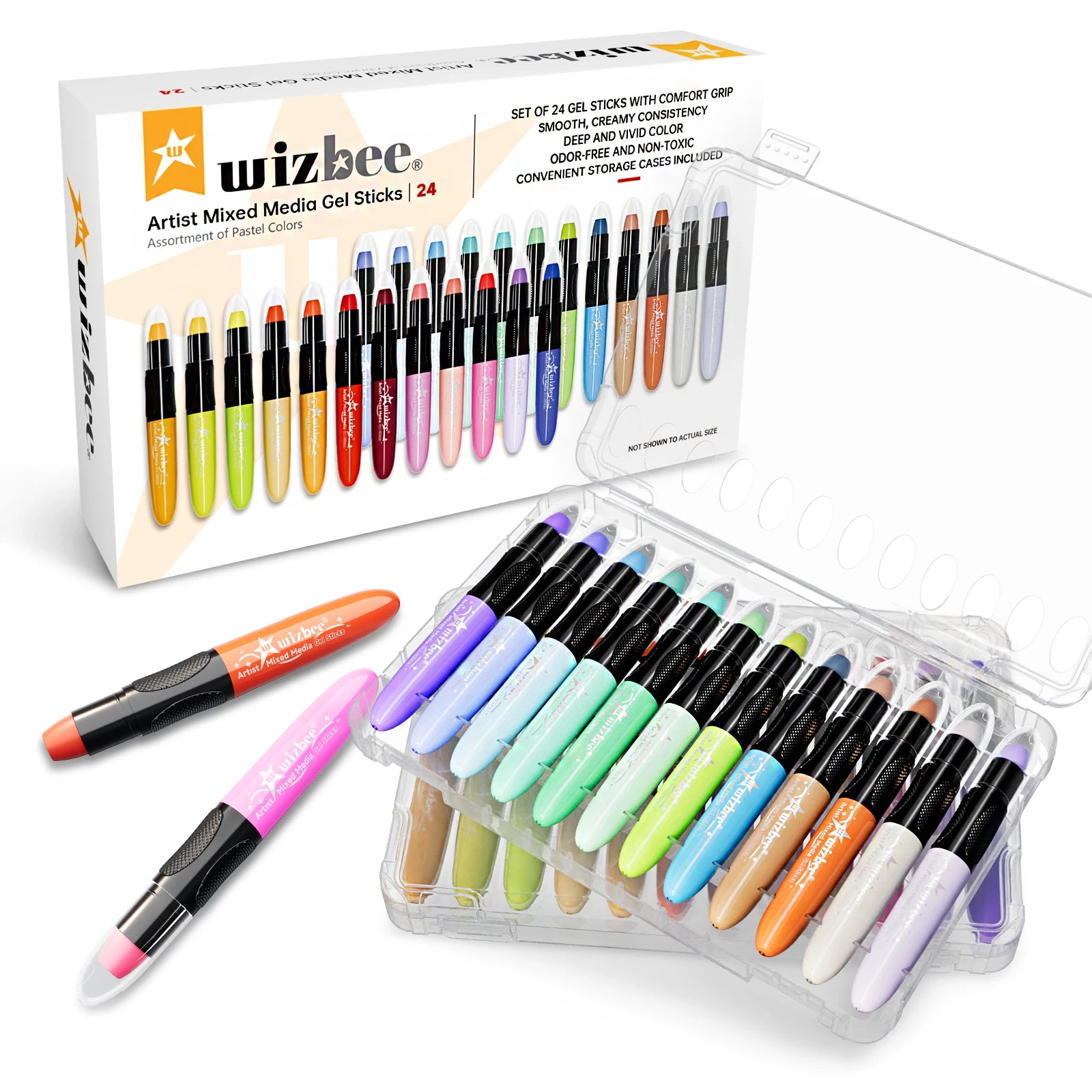 Wizbee Jumbo Crayons, 24 Color Gel Sticks ,Twistable, Washable, Smooth Silky Easy Grip, Art Supplies for Artists, Soft Crayons