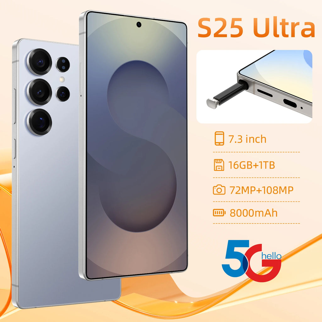 S25 Ultra 5G Smartphone 7-3 Inch Big Screen 12GB+512GB Android 15 Brand New Original OLED LTE 65W Quick Charge