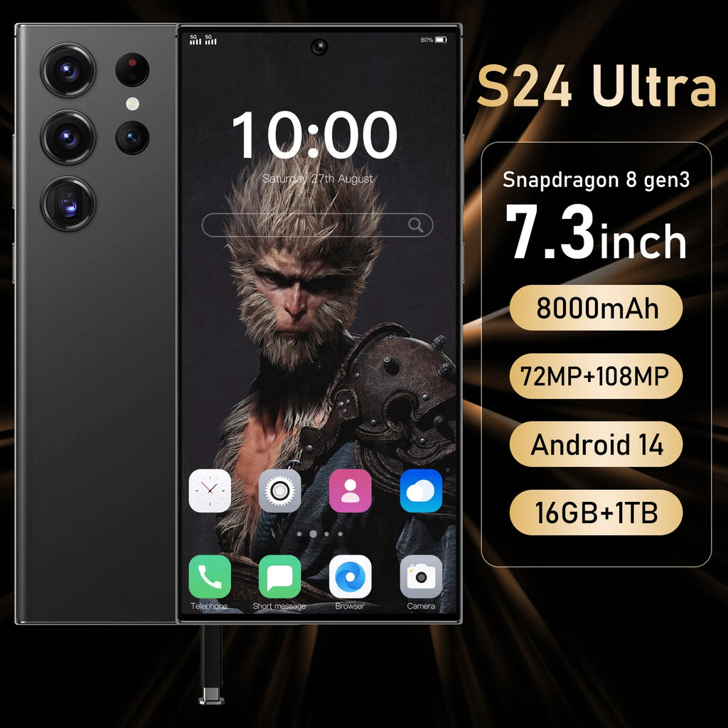 S24 Smart Cell Phone 120Hz Adaptive Refresh Rate Power-Efficient Smooth Battery-Saving Dual Sim HD Display 120W Quick for Gaming