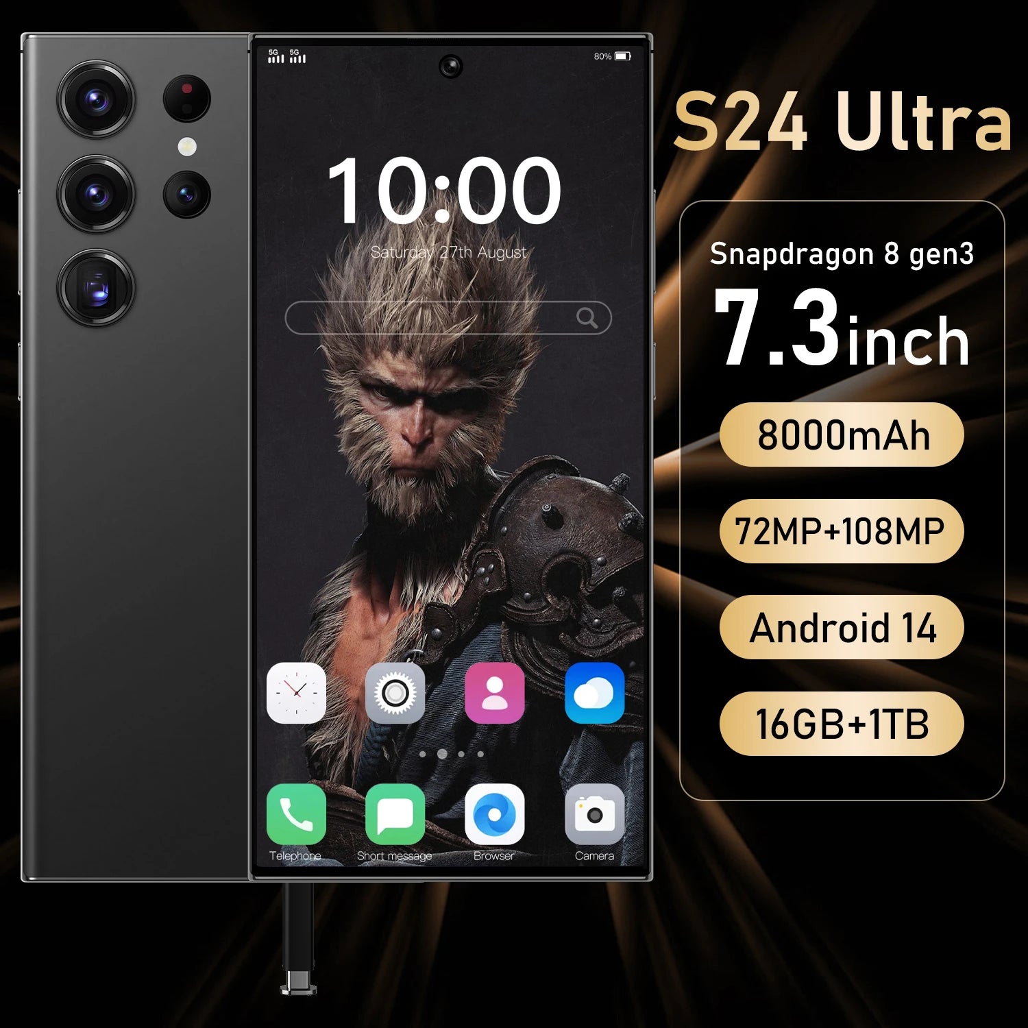 S24 Smart Cell Phone 120Hz Adaptive Refresh Rate Power-Efficient Smooth Battery-Saving Dual Sim HD Display 120W Quick for Gaming