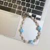 Luxury Glitter Rose Floral Beaded Chain Phone Lanyard Accessory Customizable Straps for iPhone 16 Pro Max 11 13 15
