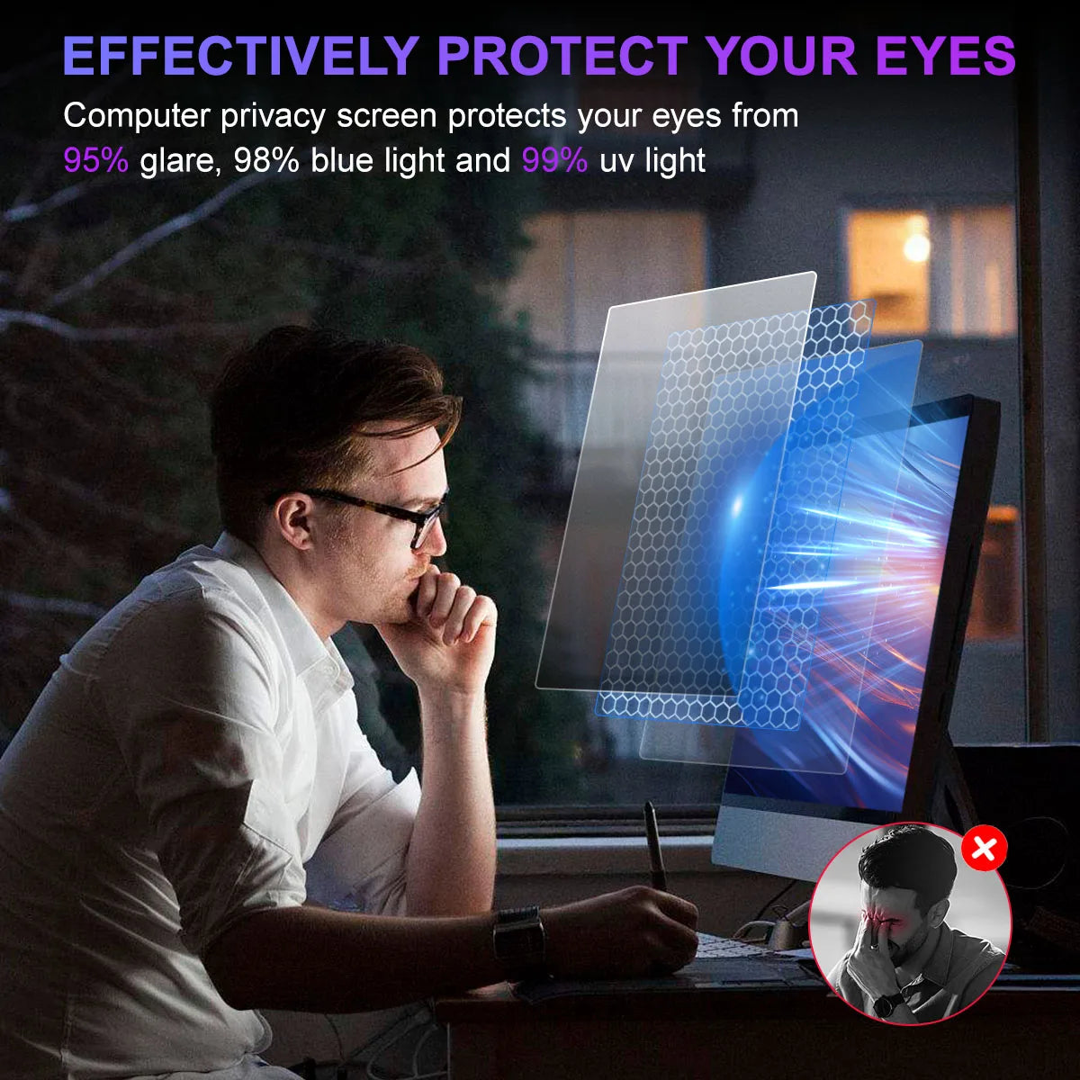 2-Pack 24 Inch Privacy Screen Protector for 16:9 Widescreen Desktop PC Monitor, Anti-Glare Anti Blue Light Screen Protector
