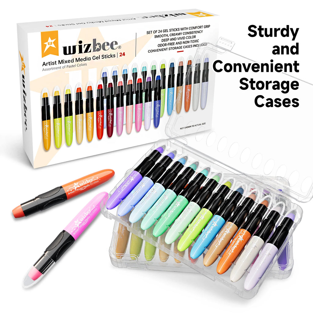 Wizbee Jumbo Crayons, 24 Color Gel Sticks ,Twistable, Washable, Smooth Silky Easy Grip, Art Supplies for Artists, Soft Crayons