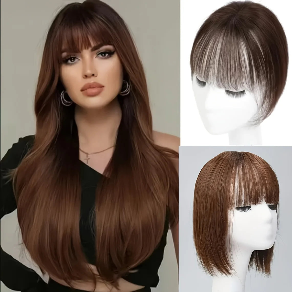 [Real Human Hair Topper] Real Human Hair Clip in Bangs Topper for Women | French Bangs Hair Piece for Thinning & Volume-Silvery
