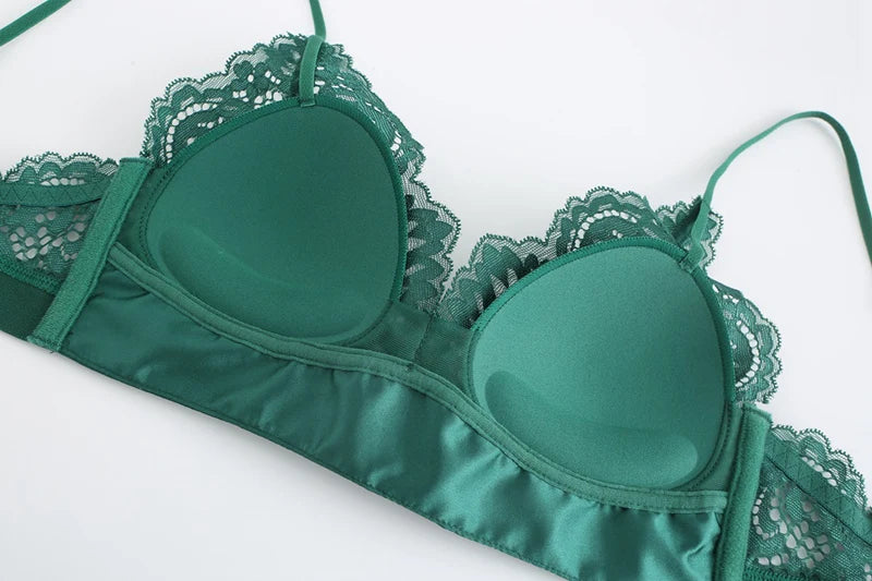 French Hollow Out Lace Triangle Cup Bra and Thong Set Underwear Wireless Thin Lined Women Sexy Lingerie New Arrivals