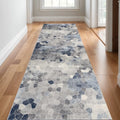 HMS 9' Modern Cobblestone Runner Rug Blue Beige Gray Handmade Tufted Jute Wool Carpet Anti-Slip Washable for Home Prayer Use