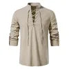 Good Quality New Design Stand Collar Men's Cotton Linen Shirt Long-sleeved Casual Beach Shirt