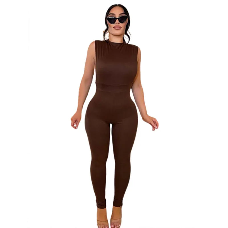 2023 Spring New Women's Sleeveless Lace Hollowed Out Slim High Waist Sports Jumpsuit Gym Jumpsuit