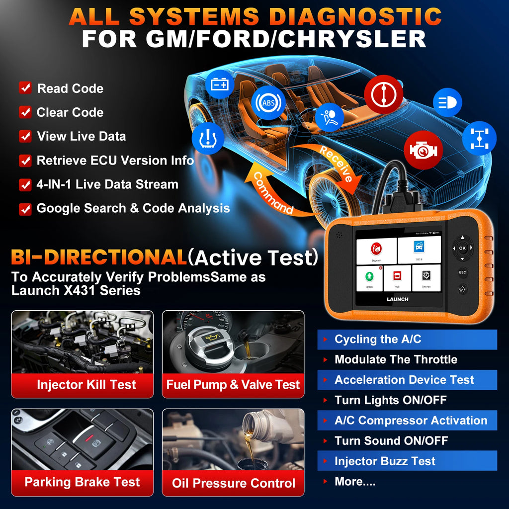 LAUNCH  NEW Creader Elite 2.0 for FGC OBD2 Scanner Diagnostic Tool Machine for All Cars Full System All Service Code Reader