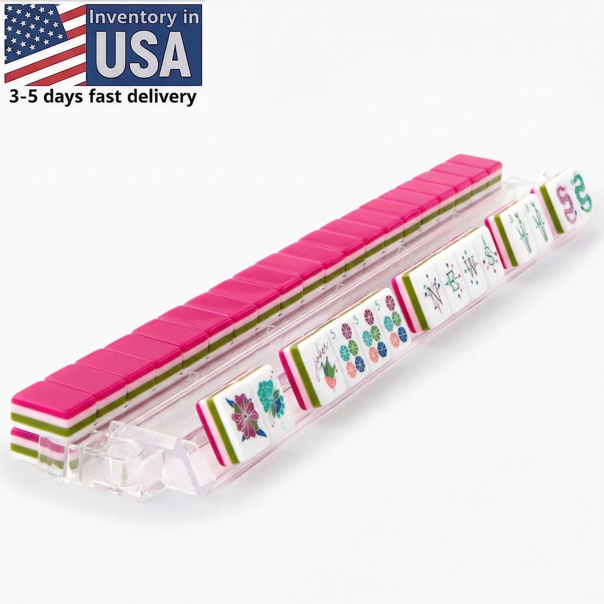 US Local Stock Pink Engraved Acrylic American Mahjong Tiles  Pink 4-layer Mag RTS Portable Foldable Water Resistant Modern