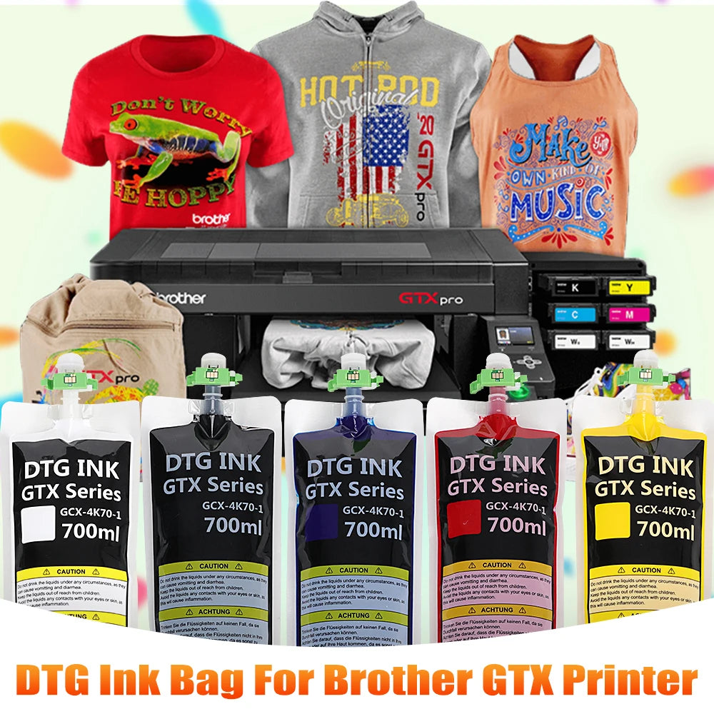 USA Stock GTX Series DTG Ink Bag Compatible with Smart Chip Bright Color Output for Fabric Print Shops