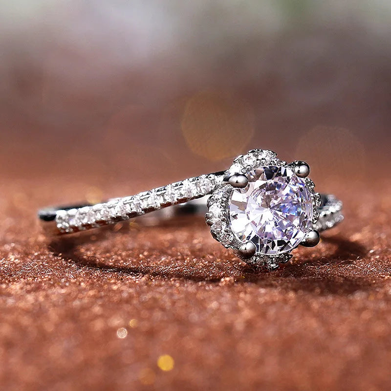 F758 Natural Diamond Round Brilliant Cut Classic Engagement Ring for Women