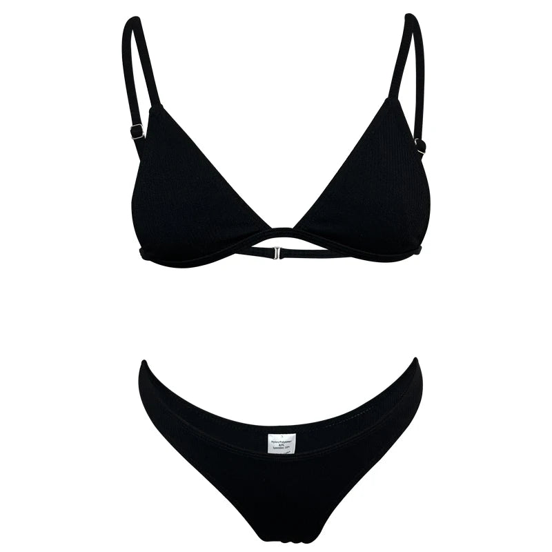 Drop Shipping Sexy Beach Triangle Bikini Ribbed Fabric Swimwear Womens Beachwear