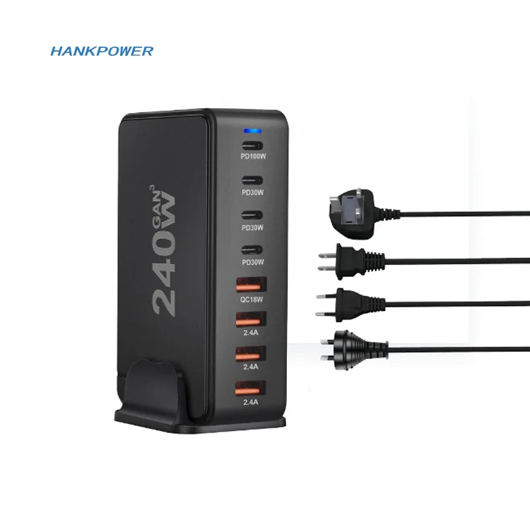 240W USB Type C Portable Travel Charger Cable GaN 8 Ports PD QC Fast Charging Station for MacBook for iPhone Desk Charger