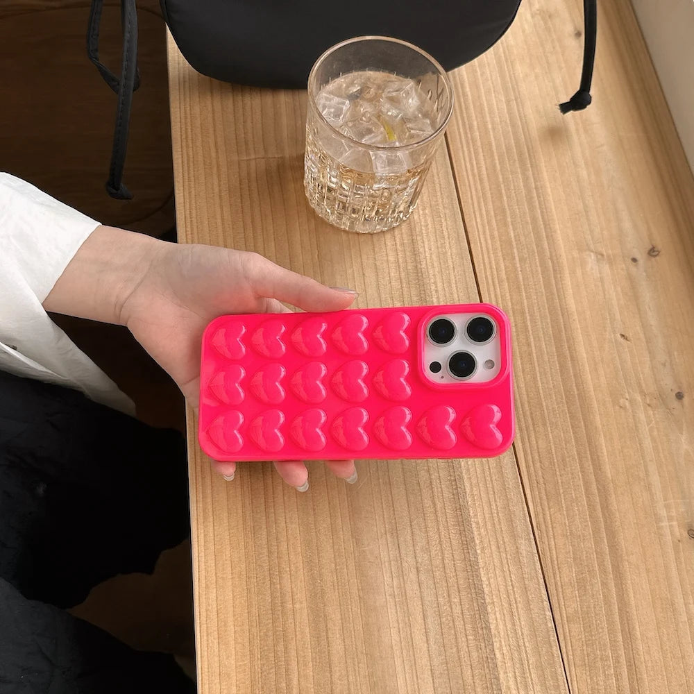 Y2K Stylish 3D Heart Design Mobile Phone Cases Protective Shockproof Cute Covers for iPhone 16 Pro Max Plus INS Trending