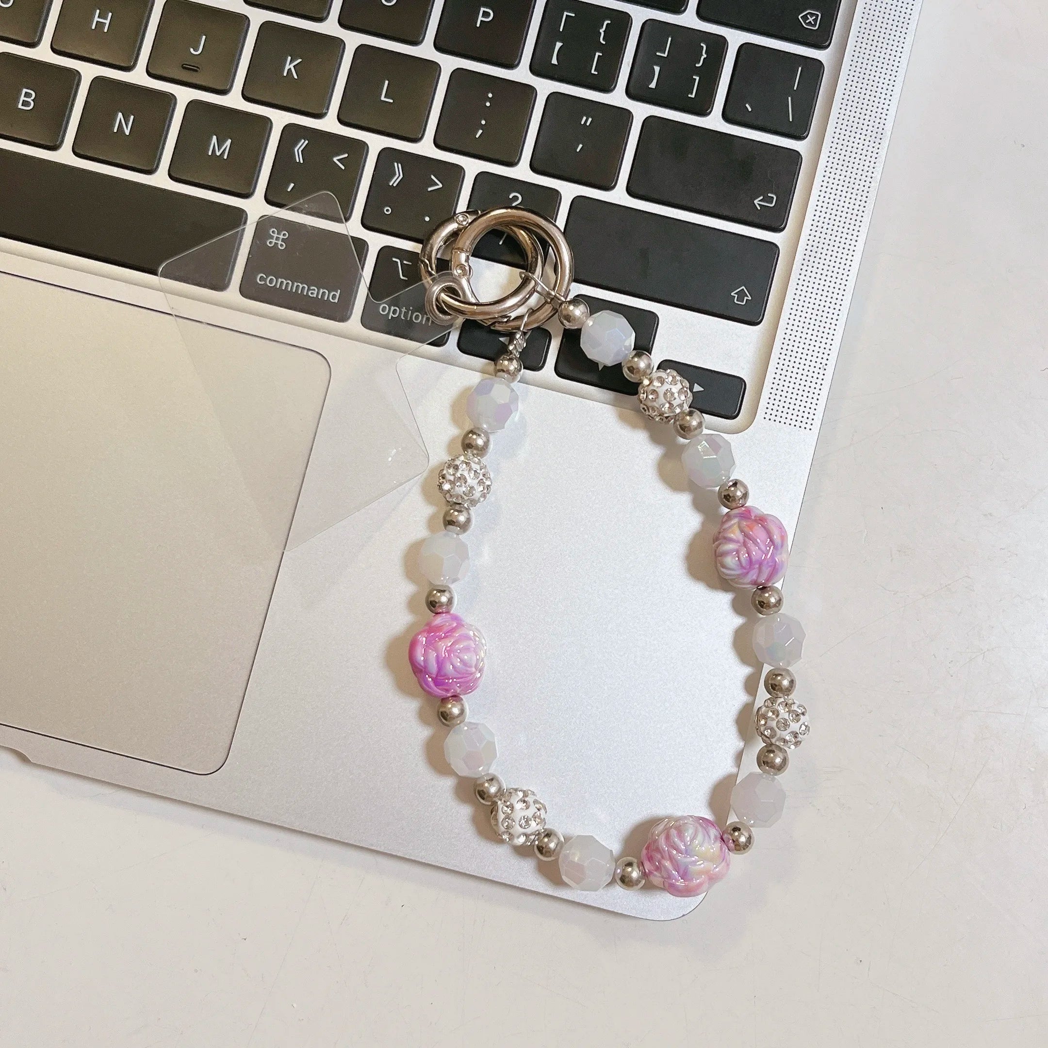 Luxury Glitter Rose Floral Beaded Chain Phone Lanyard Accessory Customizable Straps for iPhone 16 Pro Max 11 13 15